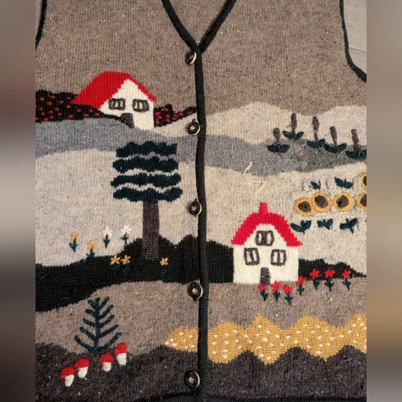 Vintage embroidered folk scene wool vest - Picture 3 of 10